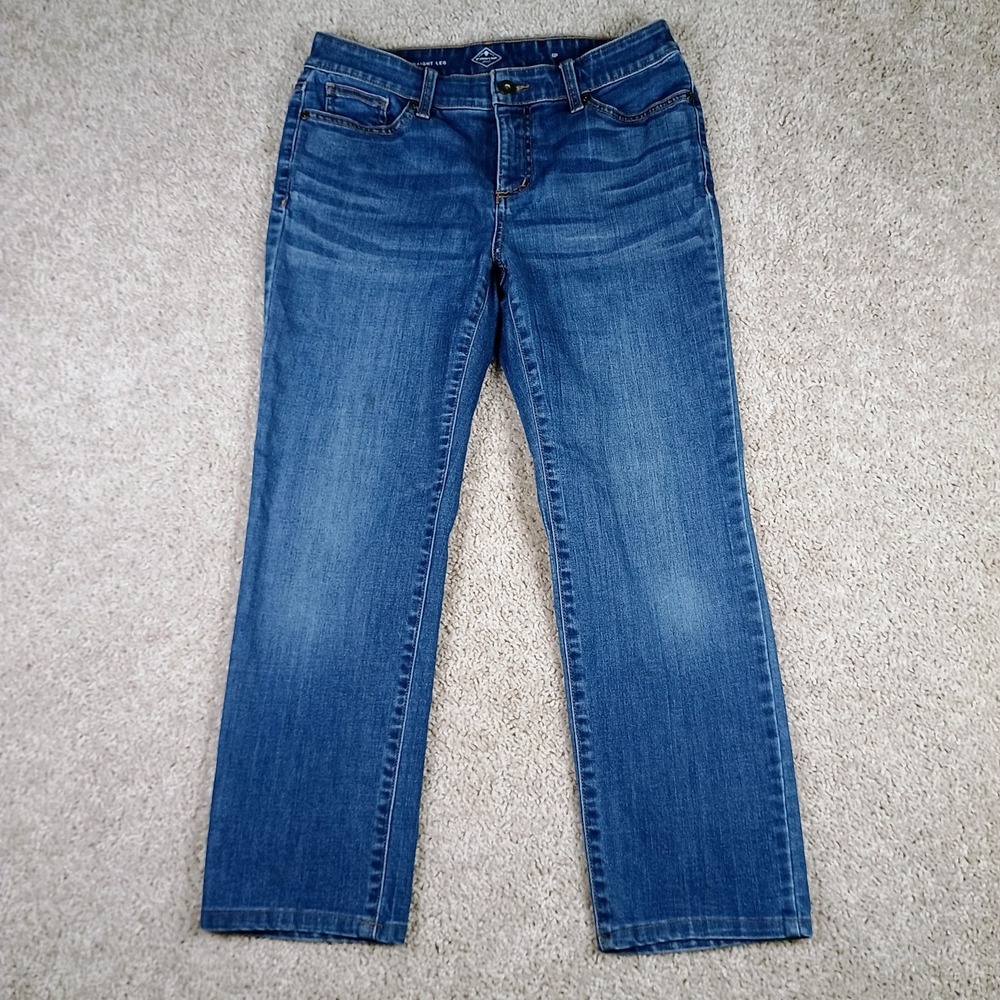 St John's Bay Straight Leg Jeans Women Size 6P Light Wash Stretch Denim...